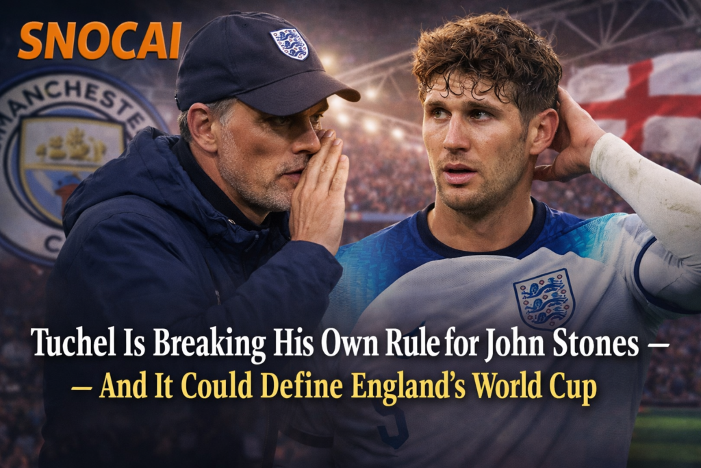 Thomas Tuchel speaking to John Stones as England faces a key World Cup selection dilemma