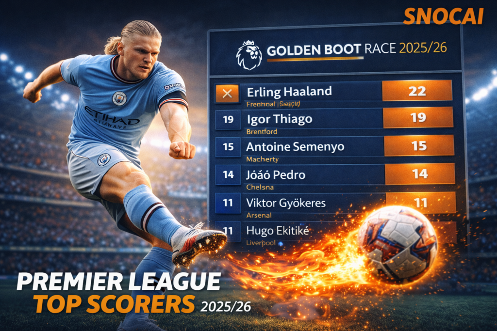 Erling Haaland Golden Boot race 2025/26 Premier League top scorers graphic