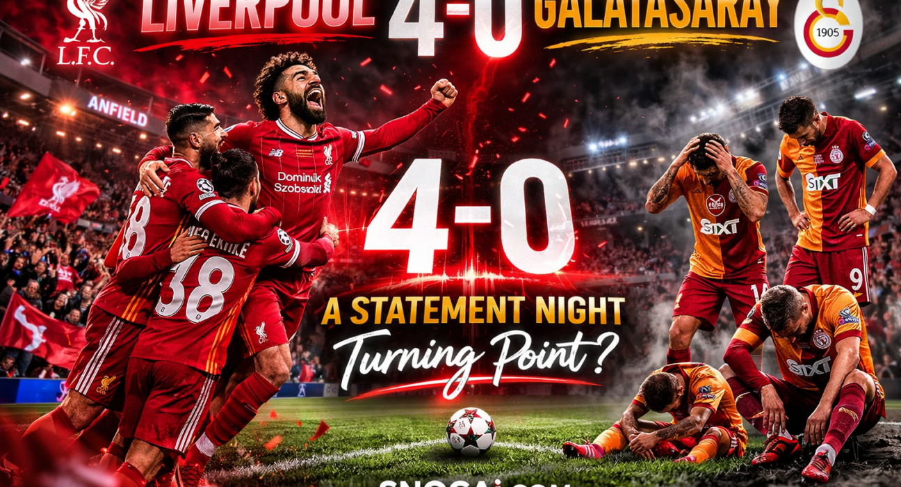 Liverpool players celebrating 4-0 win against Galatasaray at Anfield