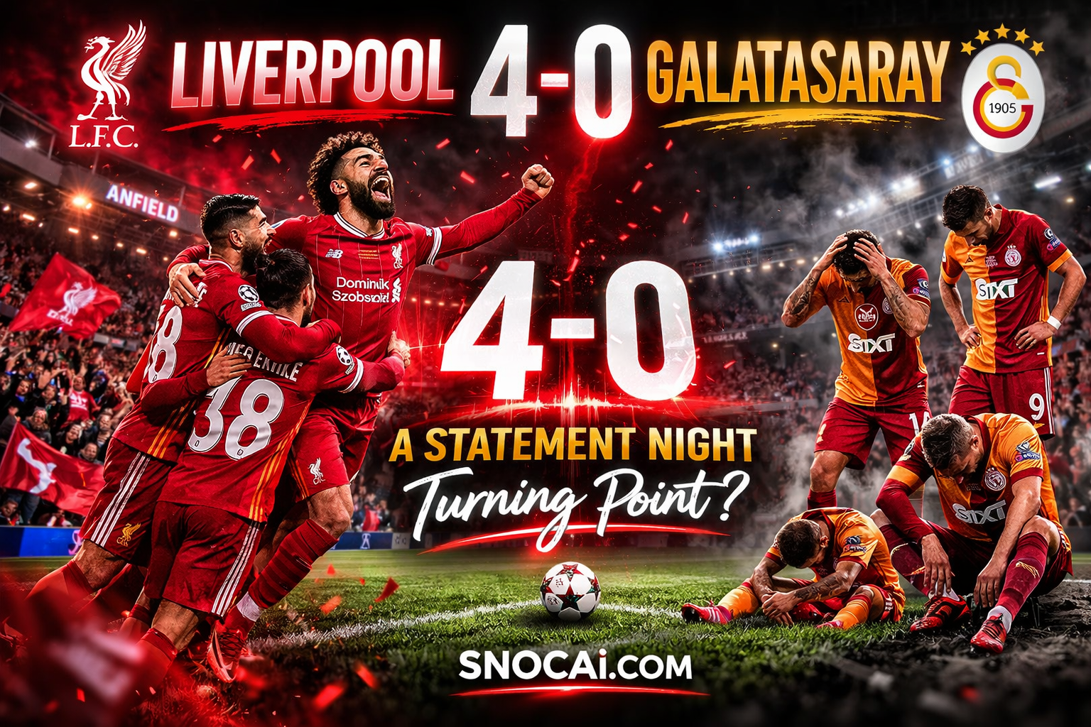 Liverpool players celebrating 4-0 win against Galatasaray at Anfield