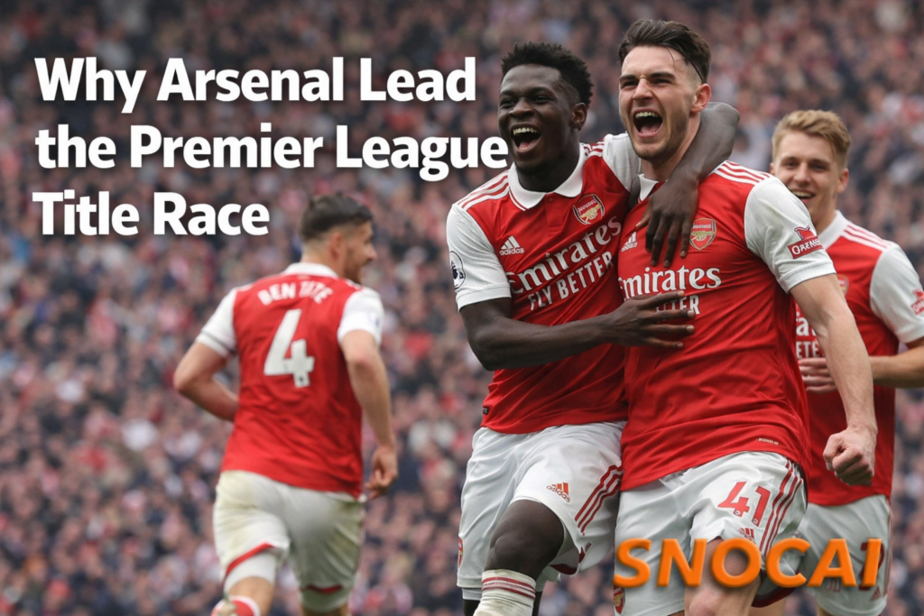 Arsenal players celebrating during the Arsenal Premier League title race under Mikel Arteta