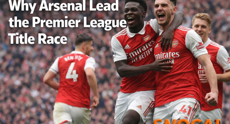 Arsenal players celebrating during the Arsenal Premier League title race under Mikel Arteta