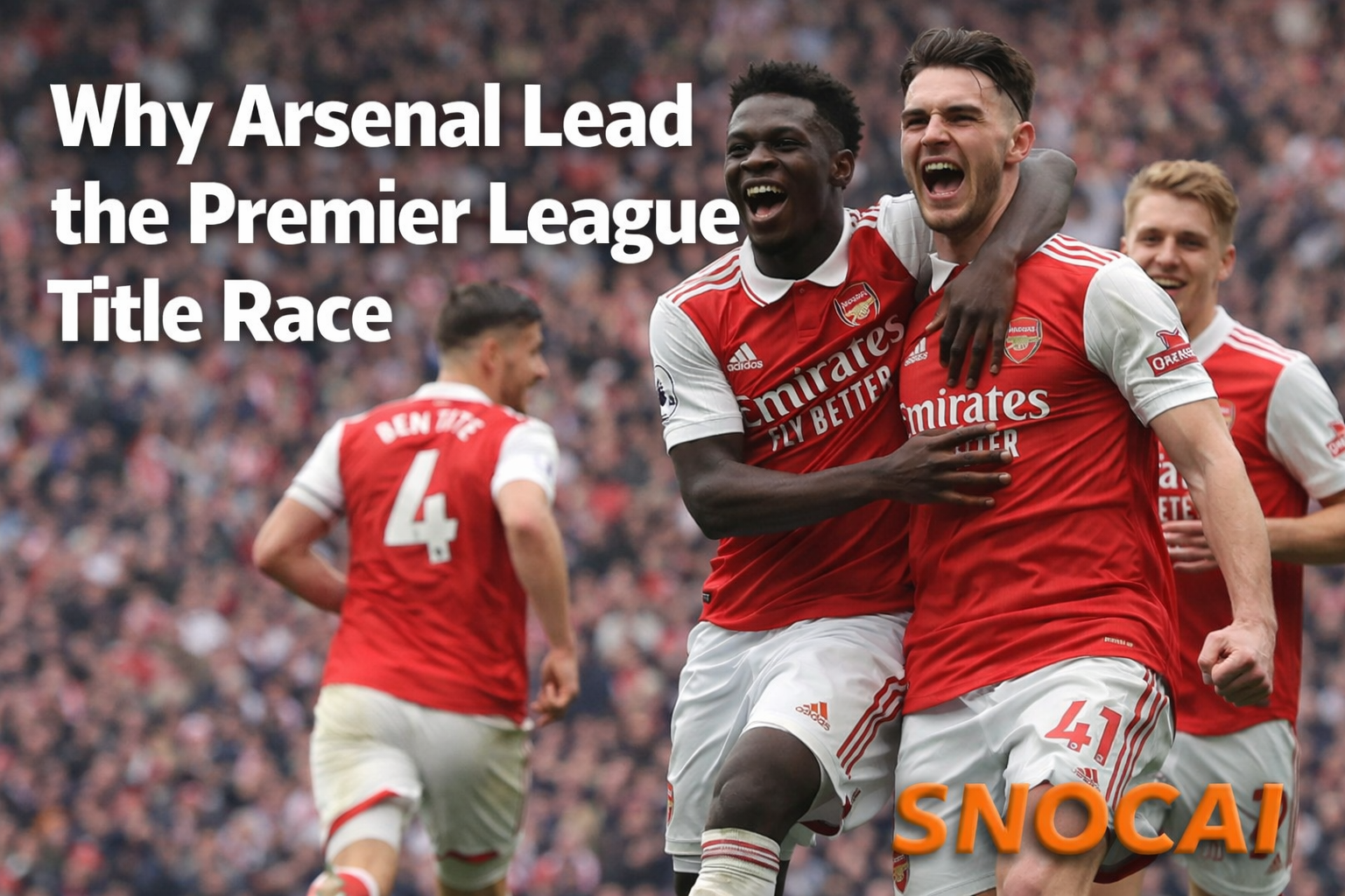 Arsenal players celebrating during the Arsenal Premier League title race under Mikel Arteta